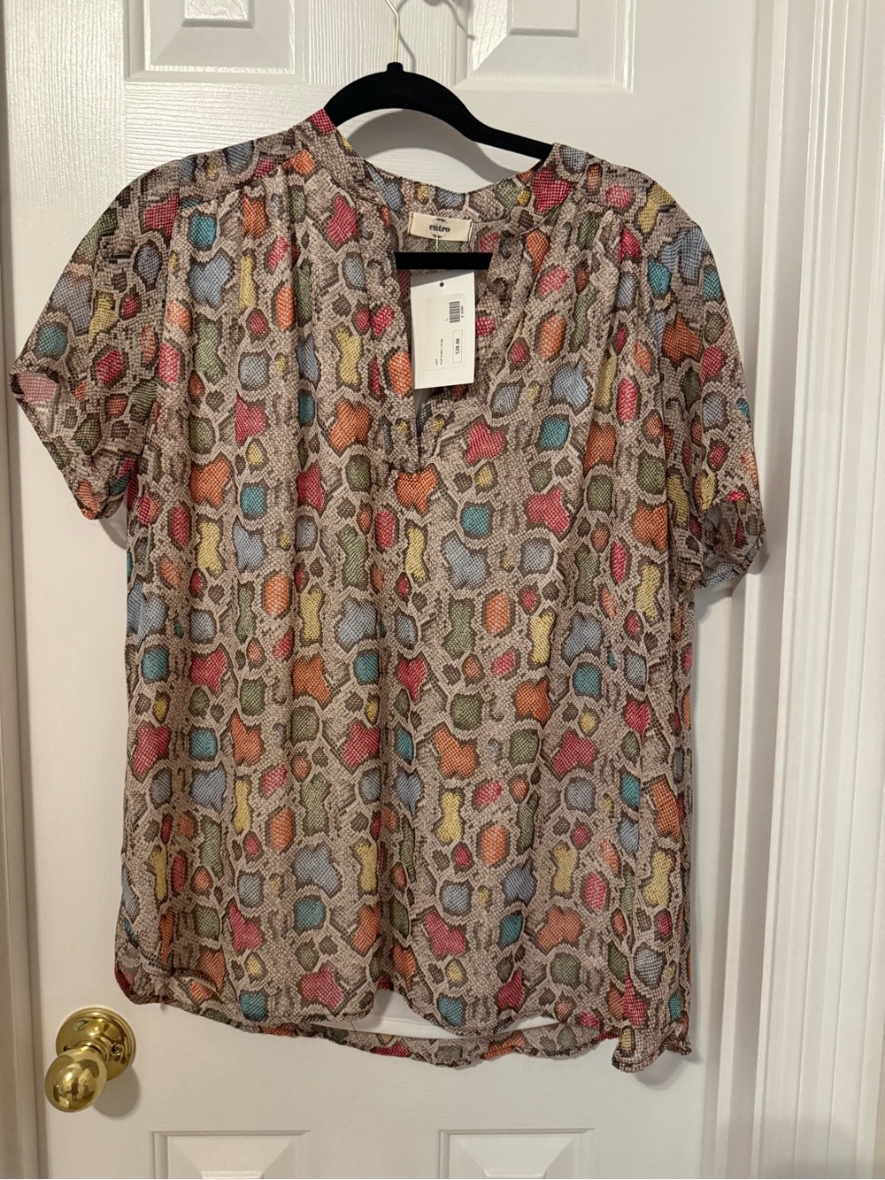 entro Multicolor Snake Print Short Sleeve Blouse